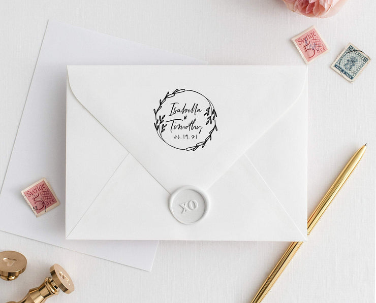 Wedding Monogram Stamp, Custom Rubber Stamp #046 by Starboard Press - Starboard Press